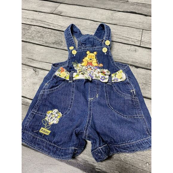 Vintage Disney Winnie The Pooh Jean Denim Overalls Size 12 Months Infant - Picture 1 of 6